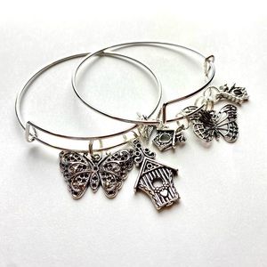 Silver Charm Bracelet Bangle Set